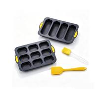 Lot de 4 Pièces Moule à Baguette, Moule à Pain en Silicone, Plaque à Baguette Antiadhésive Perforée avec 4 et 9 Cavités, Pinceau, Couteau à Pâte pour Four, Cuisine et Cuisson Maison