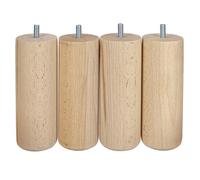 Lot De 4 Pieds De Meuble Cylindrique Fixes Hêtre Brut Blanc/Beige, 15Cm