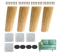 Lot de 4 Pieds de Meuble en Bois Oblique Pieds de Table en Bois Conique Massif 12 cm Pieds de Canapé de Rechange avec Vis et Protecteur antidérapant pour Meuble TV Armoire Meuble Sofa Fauteuil Lit