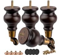 Lot de 4 pieds de meubles ronds avec roulettes, 14 cm en noyer massif, pieds de rechange ronds en bois avec boulons de suspension filetés M8, plaque de montage et vis pour fauteuil inclinable