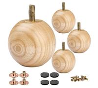 Lot de 4 pieds de meubles ronds en bois de frêne verni de 5 cm, pieds de canapé minimalistes et modernes en bois avec boulon M8 et plaque de montage pour lit, canapé, commode, armoire