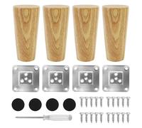 Lot de 4 pieds de table en bois massif de 10 cm - Coniques de rechange - Pieds de meuble en chêne - Avec plaques de montage et vis - Pour chaises et canapés, lits - Avec 1 tournevis