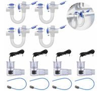 Lot de 4 pièges à condensat de 1,9 cm avec brosse de nettoyage | Kit de vidange pour climatiseur CVC, siphon transparent en forme de U, longue brosse de nettoyage, bouchons ouvrables et