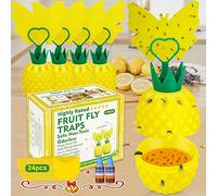 Lot de 4 pièges à mouches à fruits pour l'intérieur, attrape-moucherons efficaces avec autocollant, pièges à moucherons pour la maison et l'intérieur avec appât, non toxique, réutilisable, facile à