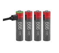 Lot de 4 Piles AA Lithium-Ion 440mAh 1.5V 666mWh Rechargeables USB-C Yesido Noir / Rouge