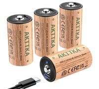 Lot de 4 Piles C Rechargeables, LR14 / AM2, 1,5 V Lithium, 7200 mWh, 500+ Cycles de Recharge, Câble USB-C Inclus, Faible Autodécharge, pour Lampe Torche, Camping, Éclairage d’Urgence, Radio et Jouets