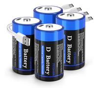 Lot de 4 piles D rechargeables LR20 1,5 V | Batterie au lithium de type D avec câble de charge, pour jouets, lampes de poche, radios, lanternes