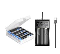 Lot de 4 piles Ni-MH haute capacité 3600 mAh 3,7 V avec chargeur pour lampe frontale LED