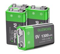 Lot de 4 Piles Rechargeables 9V, 1300mAh Haute Capacité 9 Volt Piles Lithium Carrées Recharge USB-C avec câble de Chargement 2 en 1 pour Détecteurs de Fumée, Multimètres etc