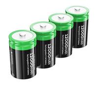 Lot de 4 piles rechargeables D, 12 000 mAh, Ni-MH D, 1,2 V (HR20), remplacement pour piles alcalines D jetables (LR20), rechargeables jusqu'à 1200 fois