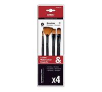 Lot de 4 pinceaux brosse plate n°11, n°12, n°15 et brosse ronde n°10 ARTIX PAINTS