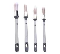 Lot de 4 pinceaux multifonctionnels - Pinceau rond à pointe argentée - Pinceau pour enlever la poussière des joints et des coins - Pinceau de peinture à long manche