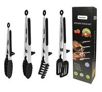Lot de 4 pinces de cuisine en silicone antiadhésives en acier inoxydable avec embouts en silicone sans BPA pour servir des pâtes, spaghetti, steak, tarte, pizza, salade, légumes, fruits, barbecue,