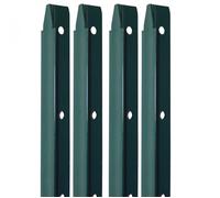 Lot de 4 piquets de fixation en T pour grillage, clôture de jardin, Acier plastifié - 2 m - Vert - Linxor