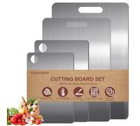 Lot de 4 planches à découper en titane - Passe au lave-vaisselle - Multifonctions - En acier inoxydable - Double face - Convient à un usage alimentaire, antibactérienne et sans BPA