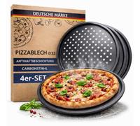 Lot de 4 plaques à pizza, diamètre 32 cm – plaques rondes perforées pour pizza et pour cuisson au flambé