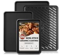 Lot de 4 plaques de cuisson antiadhésives en acier au carbone pour la cuisson avec grille métallique, grilles de refroidissement pour la cuisine et la pâtisserie, plaques de cuisson en céramique