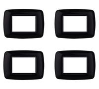Lot de 4 Plaques Interrupteur en Plastique, Modèle Bombé, Compatibles avec Bticino Living Light (3 Places/Modules, Noir)