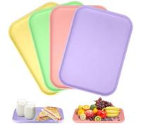 Lot de 4 plateaux rectangulaires en plastique réutilisables pour boissons, collations, fruits, desserts (rose, vert, violet, jaune) - 24 x 17 cm