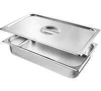 Lot de 4 plats de taille standard pour table à vapeur d'hôtel, en acier inoxydable, profondeur 10 cm, avec couvercle