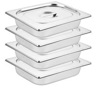 Lot de 4 plats inox avec couvercle | GN 1/2 - 32,5 x 26,5 x 6,5 cm | Pour fours à convection, chafing dishes et réfrigérateurs