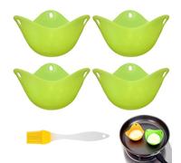 Lot de 4 Pocheuses à Œufs en Silicone avec Pinceau à Huile, Moules à Œufs Pochés Réutilisables pour Friteuse à Air Air Fryer, Micro-Ondes et Casserole, Antiadhésif et Facile à Nettoyer, Style 2