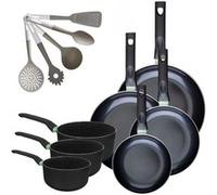 Lot de 4 poêles 20/24/28/30 cm et 3 casseroles 16/18/20 cm Fackelmann Brandao avec 5 ustensiles de cuisine