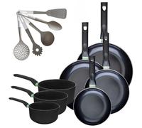 Lot de 4 poêles 20/24/28/30 cm et 3 casseroles 16/18/20 cm Fackelmann Brandao avec 5 ustensiles de cuisine