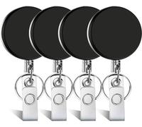 Lot de 4 porte-badges rétractables, porte-badges d'identification, enrouleur de badge robuste avec anneau porte-clés pour badge de