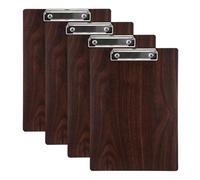 Lot de 4 porte-blocs A4 en bois avec pince en métal - Pour menu, bureau, travail, école, dessin, soins - Marron foncé