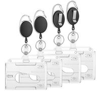 Lot de 4 Porte-Cartes avec Cordon Rétractable, Housse de Protection pour Carte 10x6cm Transparent, Porte-Badge avec Cordon (Noir)