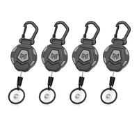 Lot de 4 porte-clés rétractables, porte-carte robuste à mousqueton, porte-carte tactique avec cordon en acier rétractable de 80 cm, 227 grammes