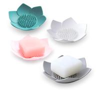 Lot de 4 porte-savon Lotus en silicone - Drainage rapide - Supports antidérapants pour douche, baignoire, évier et décoration de salle de bain moderne (multicolore)