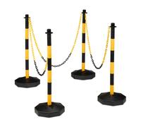 Lot de 4 poteaux de délimitation avec chaîne Relaxdays, poteaux mobiles avec chaîne, H x P : 85 x 29 cm, barrière à chaîne, jaune/noir