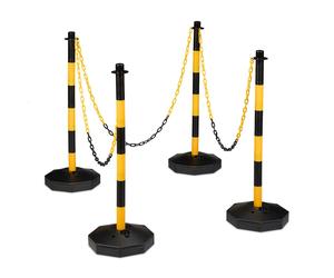 Lot de 4 poteaux de délimitation avec chaîne Relaxdays, poteaux mobiles avec chaîne, H x P : 85 x 29 cm, barrière à chaîne, jaune/noir