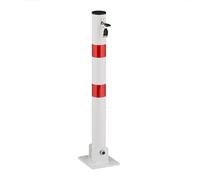 Lot de 4 poteaux de délimitation Relaxdays, pliables, en acier, blanc/rouge | H : 65 cm, verrouillable, poteau de stationnement rond