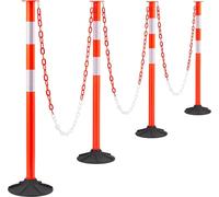 Lot de 4 poteaux de signalisation routière, cônes de sécurité routière de 871 mm avec base lestée, bandes réfléchissantes et chaîne, poteaux de signalisation robustes pour chantiers de construction, p