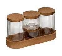 Lot de 4 Pots Avec Plateau Liège 26cm Marron