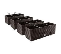 Lot de 4 pots de fleurs effet rotin avec support, jardinière de balcon, pot de plantes, gris Umbra