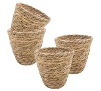 Lot de 4 pots de fleurs en jonc de mer naturel avec film - 14 x 12 cm - En fibre naturelle - Pour planter directement - Décoration de jardin - Panier à fleurs - Bac à plantes rustique