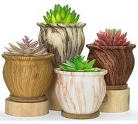 Lot de 4 Pots de Fleurs Modernes en céramique pour Plantes succulentes et Cactus avec Plateaux en Bambou et Trous de Drainage, pour bonsaï intérieur/extérieur