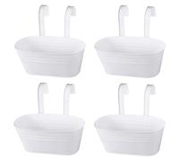 Lot de 4 pots de fleurs suspendus en métal, jardinières suspendues pour balcons avec trous de drainage, pots suspendus blancs avec crochets amovibles pour balcons, clôtures, jardins et murs.