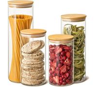 Lot de 4 pots en bambou hermétiques - 4 récipients multifonctions - Lavables au lave-vaisselle