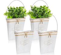 Lot de 4 pots muraux galvanisés, paniers à fleurs rustiques en métal, pots de fleurs suspendus avec poignée, pots muraux de style champêtre pour plantes et fleurs, pour la maison, la chambre à coucher