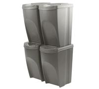 Lot de 4 poubelles de poubelle Sortibox | gris | empilables | collection différenciée recyclage | en plastique | 140 litres (4 x 35 L) | pour maison intérieure