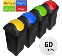 Lot de 4 Poubelles de recyclage Couvercle Automatique 60 Litres
