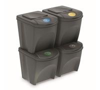 Lot de 4 poubelles de recyclage en plastique 100L Prosperplast Sortibox Sortibox en couleur grise