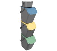 Lot de 4 poubelles de tri : 3 de 25 litres et 1 de 4,5 litres, avec couvercles, en plastique