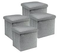 Lot de 4 pouf coffre de rangement pliable carré, tabouret cube pliant avec couvercle amovible, repose-Pieds en polyester coloris gris - Longueur 38 x Profondeur 38 x Hauteur 38 cm -JUANIO - gris G