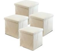 Lot de 4 pouf coffre de rangement pliable carré, tabouret cube pliant avec couvercle amovible, repose-Pieds en tissu bouclé coloris blanc - Longueur 38 x Profondeur 38 x Hauteur 38 cm -JUANIO - blanc 